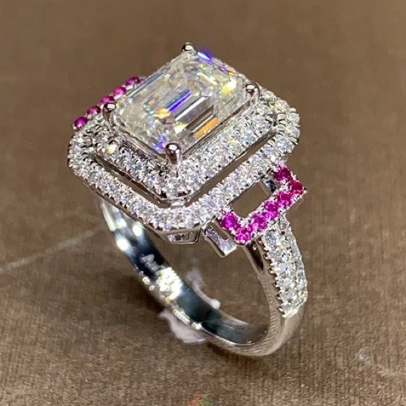 New Women’s 925 Silver Radiant Lovely Diamond Ring - Picture 2 of 6